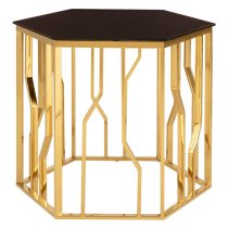 Alvara Hexagonal Black Glass Top Side Table With Gold Frame