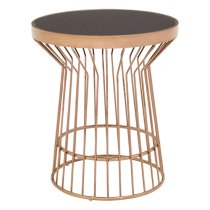 Alvara Round Black Glass Top Side Table With Copper Frame