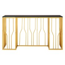 Alvara Rectangular Black Glass Top Console Table With Gold Frame