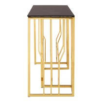 Alvara Rectangular Black Glass Top Console Table With Gold Frame