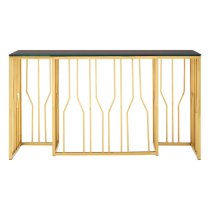 Alvara Rectangular Black Glass Top Console Table With Gold Frame