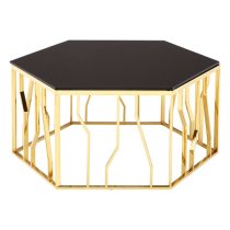 Alvara Hexagonal Black Glass Top Coffee Table With Gold Frame