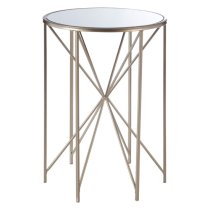 Hannah Round Mirrored Glass Top Side Table With Champagne Base