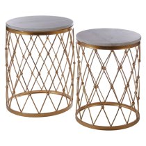 Hannah Round Marble Top Set Of 2 Side Tables With Gold Frame