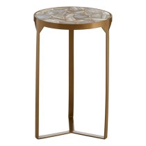 Arenza Round Muted Agate Stone Side Table With Gold Base