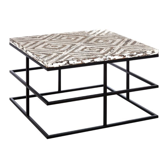 Orphee Square Wooden Coffee Table With Metal Frame In White