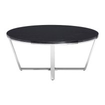 Armenia Faux Marble Coffee Table Round In Black And Chrome Legs