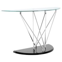 Amelia Half Moon Clear Glass Top Console Table With Black Base