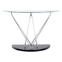 Amelia Half Moon Clear Glass Top Console Table With Black Base