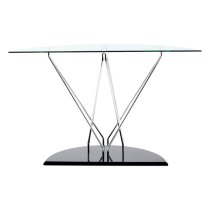 Amelia Half Moon Clear Glass Top Console Table With Black Base