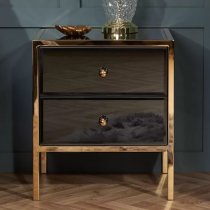 Finback Black Glass Bedside Cabinet With Gold Frame