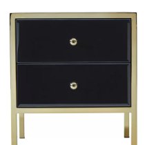 Finback Black Glass Bedside Cabinet With Gold Frame