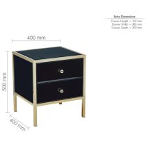 Finback Black Glass Bedside Cabinet With Gold Frame