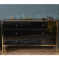 Finback Black Glass Chest Of 6 Drawers With Gold Frame