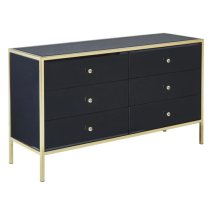 Finback Black Glass Chest Of 6 Drawers With Gold Frame