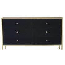 Finback Black Glass Chest Of 6 Drawers With Gold Frame