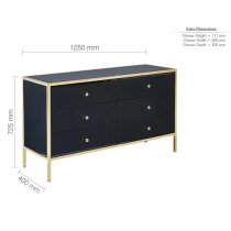 Finback Black Glass Chest Of 6 Drawers With Gold Frame