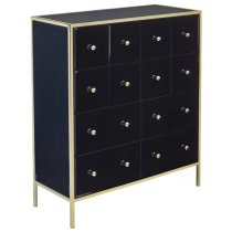 Finback Black Glass Chest Of 12 Drawers With Gold Frame