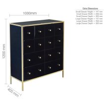 Finback Black Glass Chest Of 12 Drawers With Gold Frame