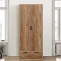 Stock Wooden Wardrobe With 2 Doors 1 Drawer In Rustic Oak