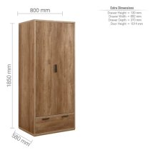 Stock Wooden Wardrobe With 2 Doors 1 Drawer In Rustic Oak