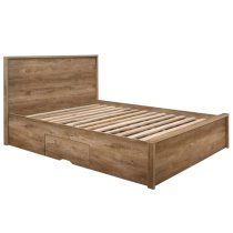 Stock Wooden Double Bed With 2 Drawers In Rustic Oak