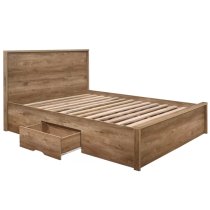 Stock Wooden Double Bed With 2 Drawers In Rustic Oak