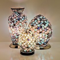 Mosaic Glass Vase Lamp With Chrome Base