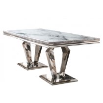 Arlesey Marble Dining Table In Grey With Stainless Steel Legs