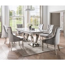 Arlesey Marble Dining Table In Grey With Stainless Steel Legs