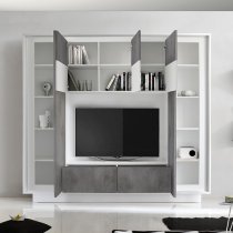 Borden Modern Entertainment Wall Unit In Cement Grey And White