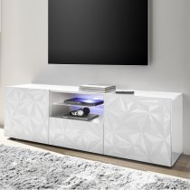 Arlon TV Stand Wide In White High Gloss With 2 Doors And LED