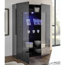 Arlon Display Cabinet In Grey High Gloss With 2 Doors And LED