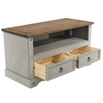 Consett Wooden TV Stand With 2 Drawers Grey And Oak