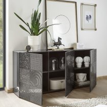 Ardent Modern Sideboard In Grey High Gloss With 3 Doors