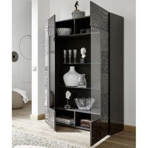 Ardent Modern Display Cabinet In Grey High Gloss With 2 Doors