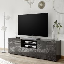 Ardent TV Stand Wide In Grey High Gloss With 2 Doors