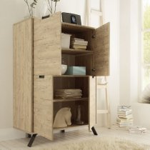 Heyford Wooden Storage Cabinet In Sherwood Oak With 4 Doors