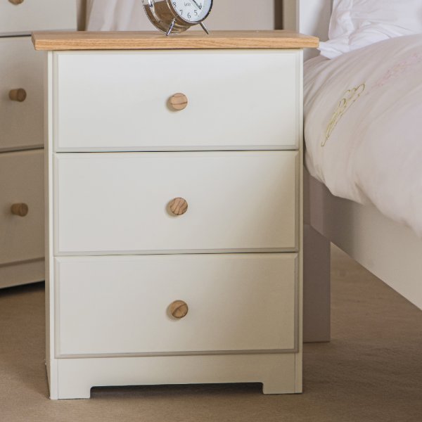 Chorley Wooden Bedside Cabinet With 3 Drawers In White And Oak