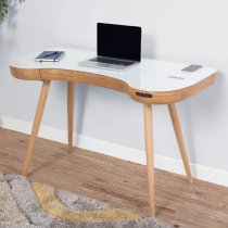 Terrence White Glass Top Laptop Desk In Oak