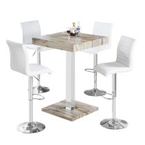 Topaz Grey Oak Effect Bar Table With 4 Ripple White Stools