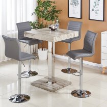 Topaz Grey Oak Effect Bar Table With 4 Ripple Grey Stools