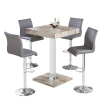 Topaz Grey Oak Effect Bar Table With 4 Ripple Grey Stools