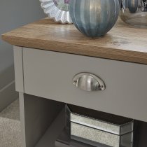 Kirkby Bedside Table In Soft Grey With Oak Effect Top