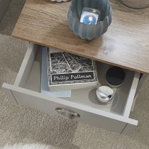 Kirkby Bedside Table In Soft Grey With Oak Effect Top