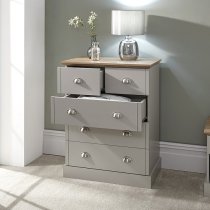 Kirkby Large Chest Of Drawers In Soft Grey With Oak Effect Top