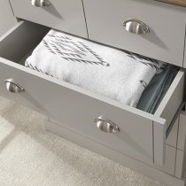 Kirkby Large Chest Of Drawers In Soft Grey With Oak Effect Top