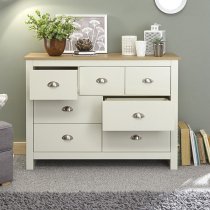 Loftus Wide Chest Of Drawers In Cream With Oak Effect Top