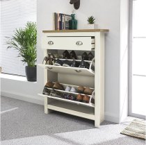 Loftus Shoe Storage Cabinet In Cream With Oak Effect Top