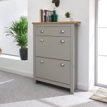 Loftus Shoe Storage Cabinet In Grey With Oak Effect Top